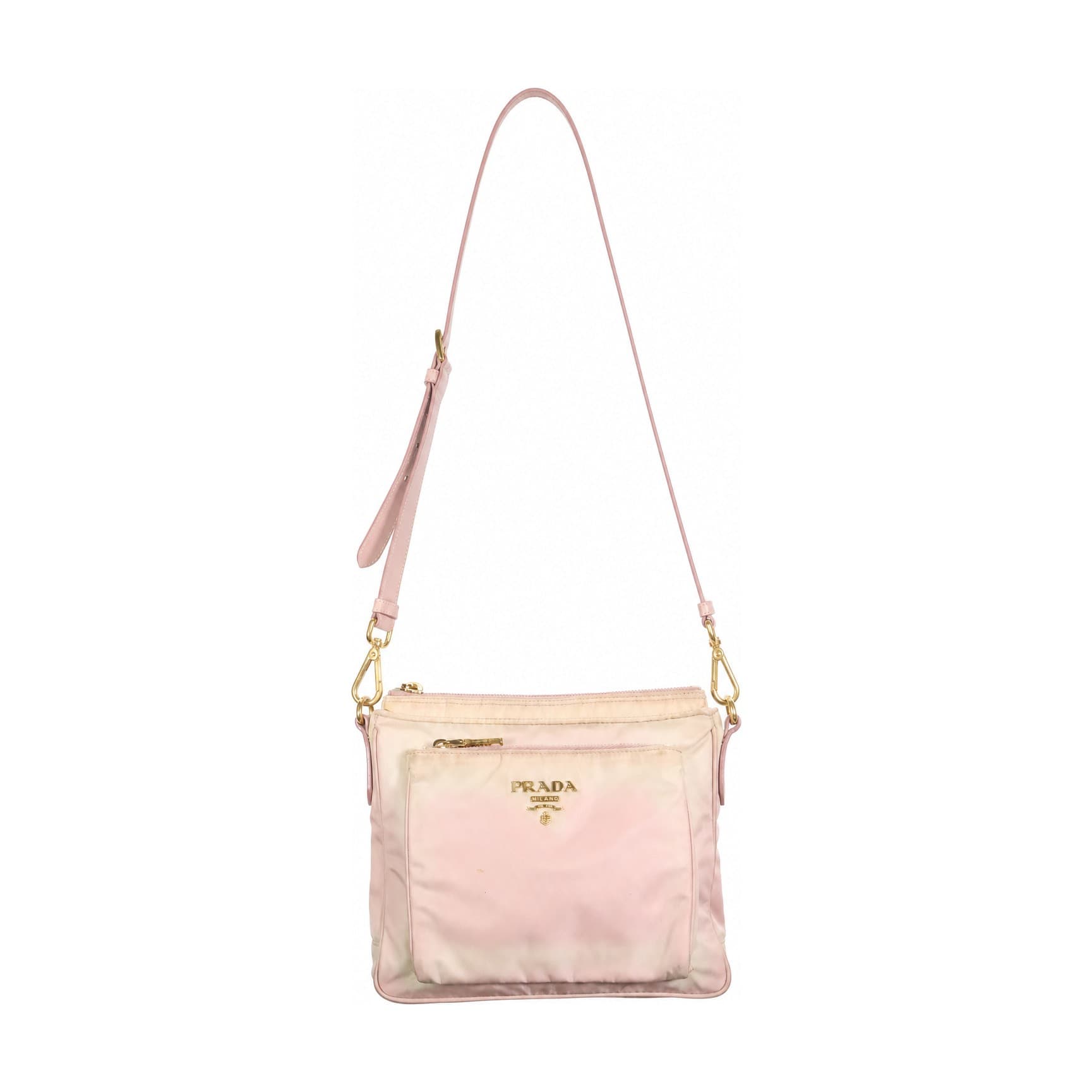 Prada Nylon Crossbody Bag Handbag Purse Pink Leather Strap Gold Hardware