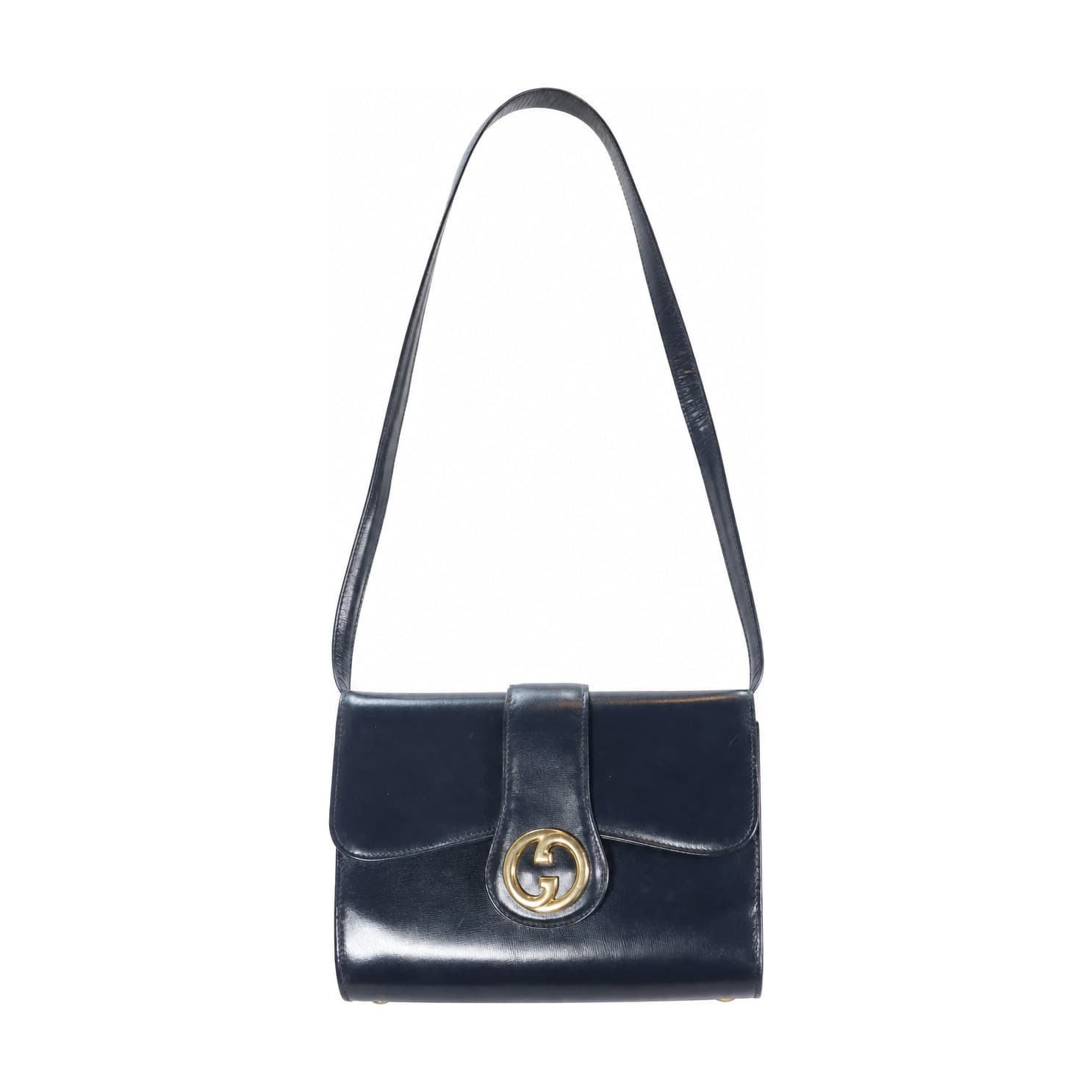 Gucci Black Leather GG Turnlock Flap Shoulder Bag Crossbody Handbag Purse