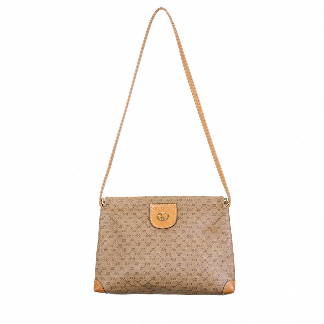 Gucci GG Monogram Canvas Leather Crossbody Shoulder Bag Handbag Purse Beige Tan