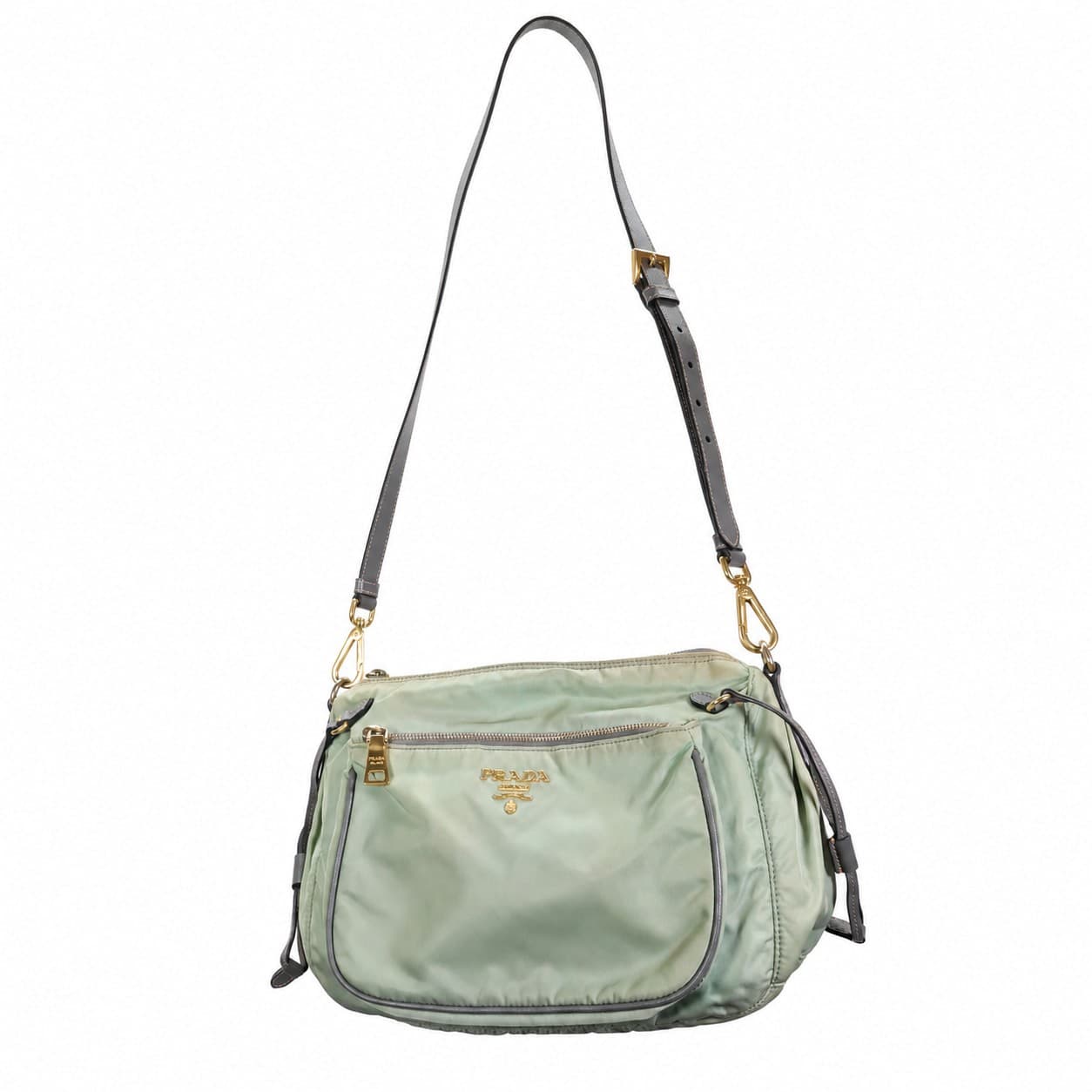 Prada Tessuto Nylon Crossbody Shoulder Bag Handbag Purse Green Leather