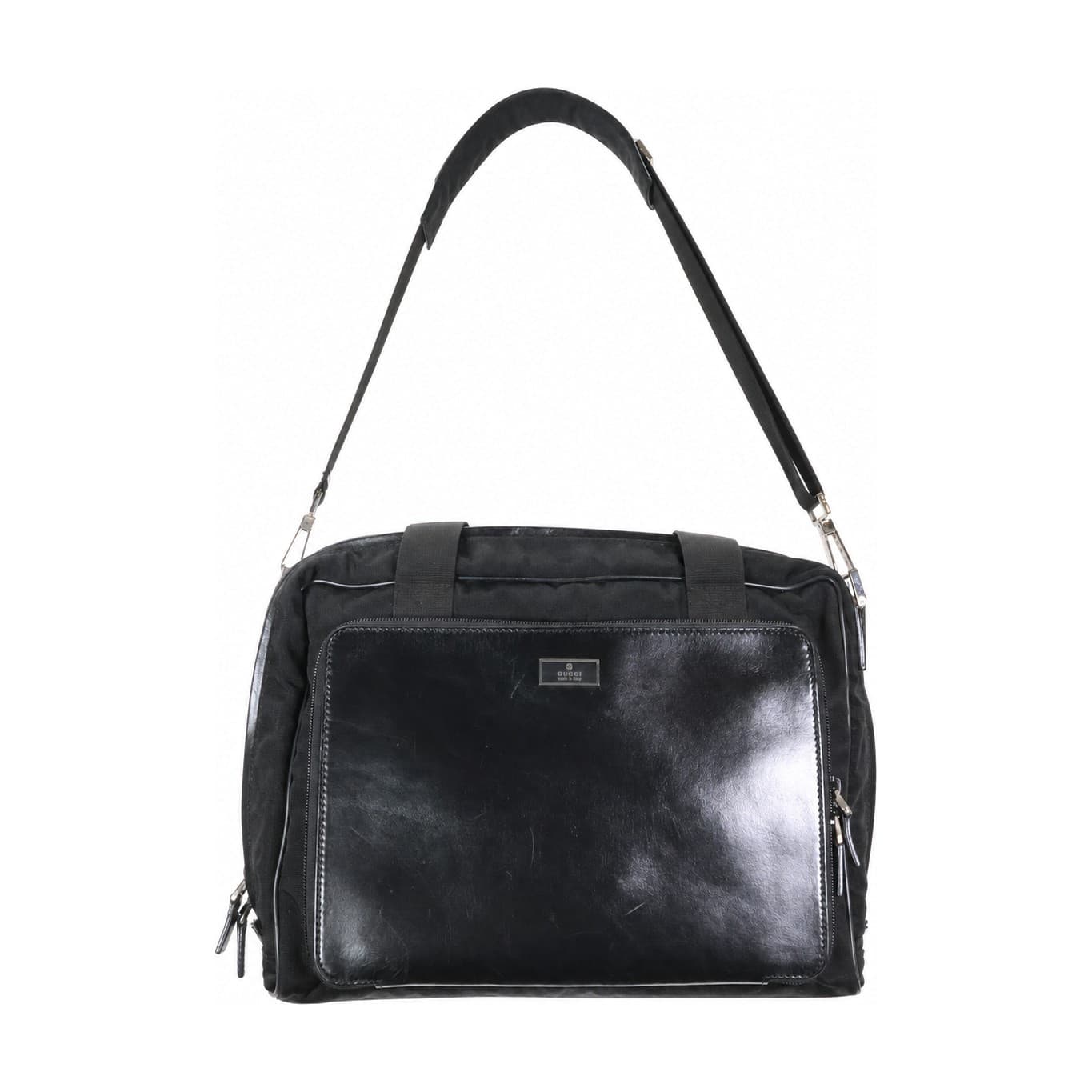 Gucci Black Nylon Leather Duffel Bag Handbag Purse Shoulder Bag