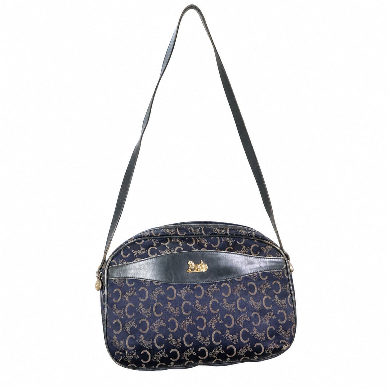 Céline Macadam Navy Canvas Leather Crossbody Shoulder Bag Handbag Purse