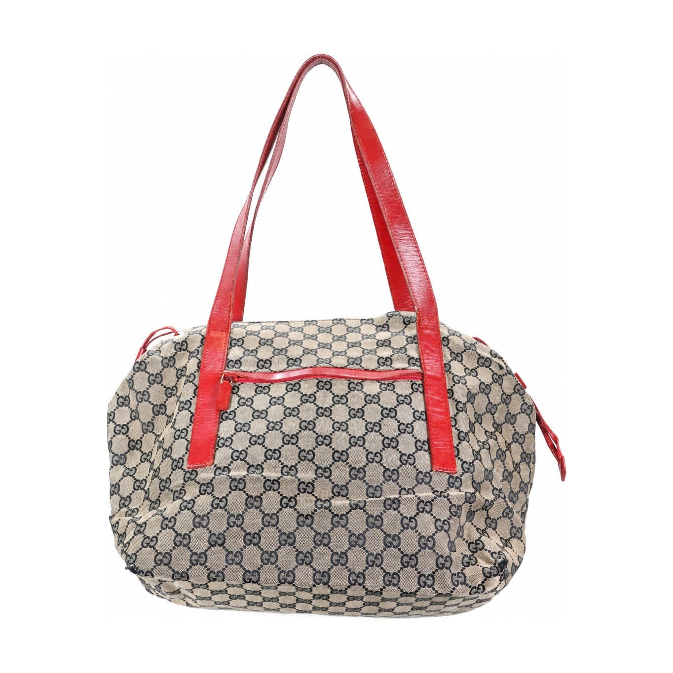 Gucci GG Monogram Canvas Red Leather Shoulder Bag Handbag Purse Dome