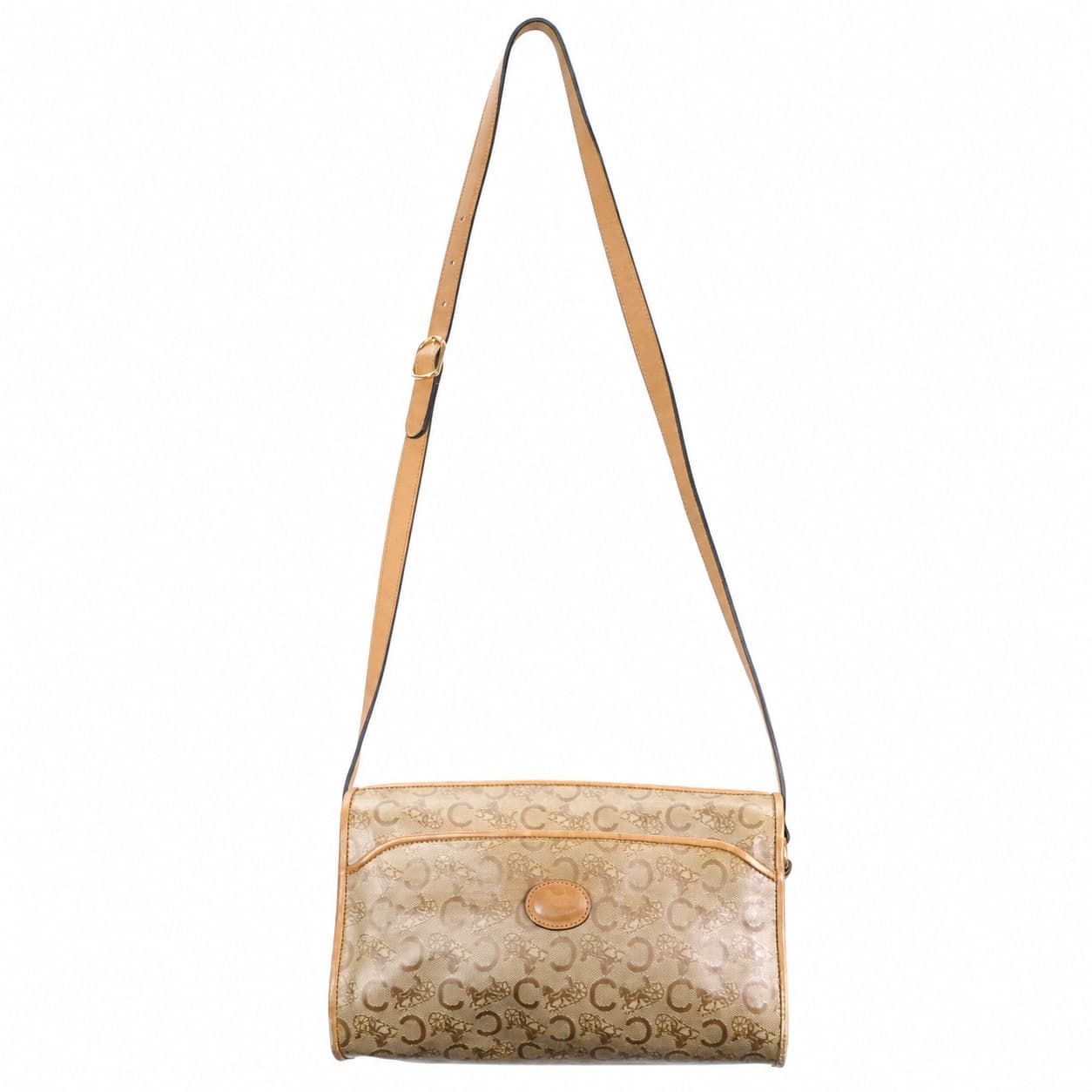 Céline Macadam Coated Canvas Leather Crossbody Shoulder Bag Camera Bag Beige