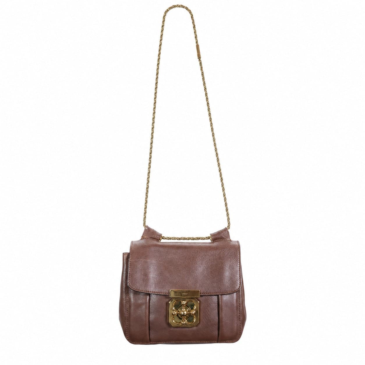 Chloé Elsie Brown Leather Shoulder Bag Crossbody Handbag Purse Gold Hardware