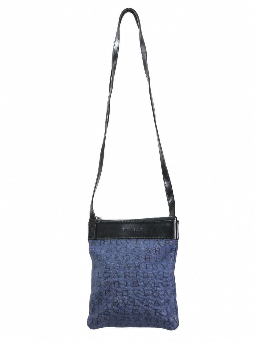 Bulgari Logo Canvas Leather Crossbody Bag Shoulder Bag Purse Blue