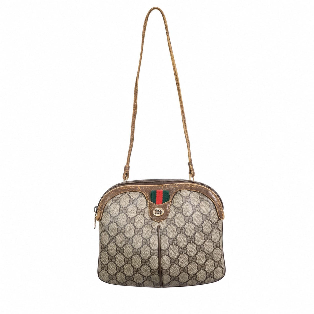 Gucci GG Supreme Canvas Web Stripe Crossbody Shoulder Bag Handbag Purse Beige