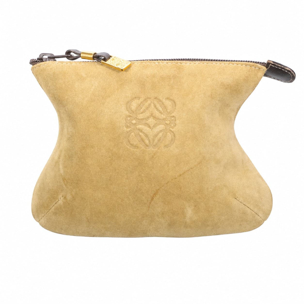 Loewe Suede Anagram Pouch Clutch Cosmetic Bag Beige Tan