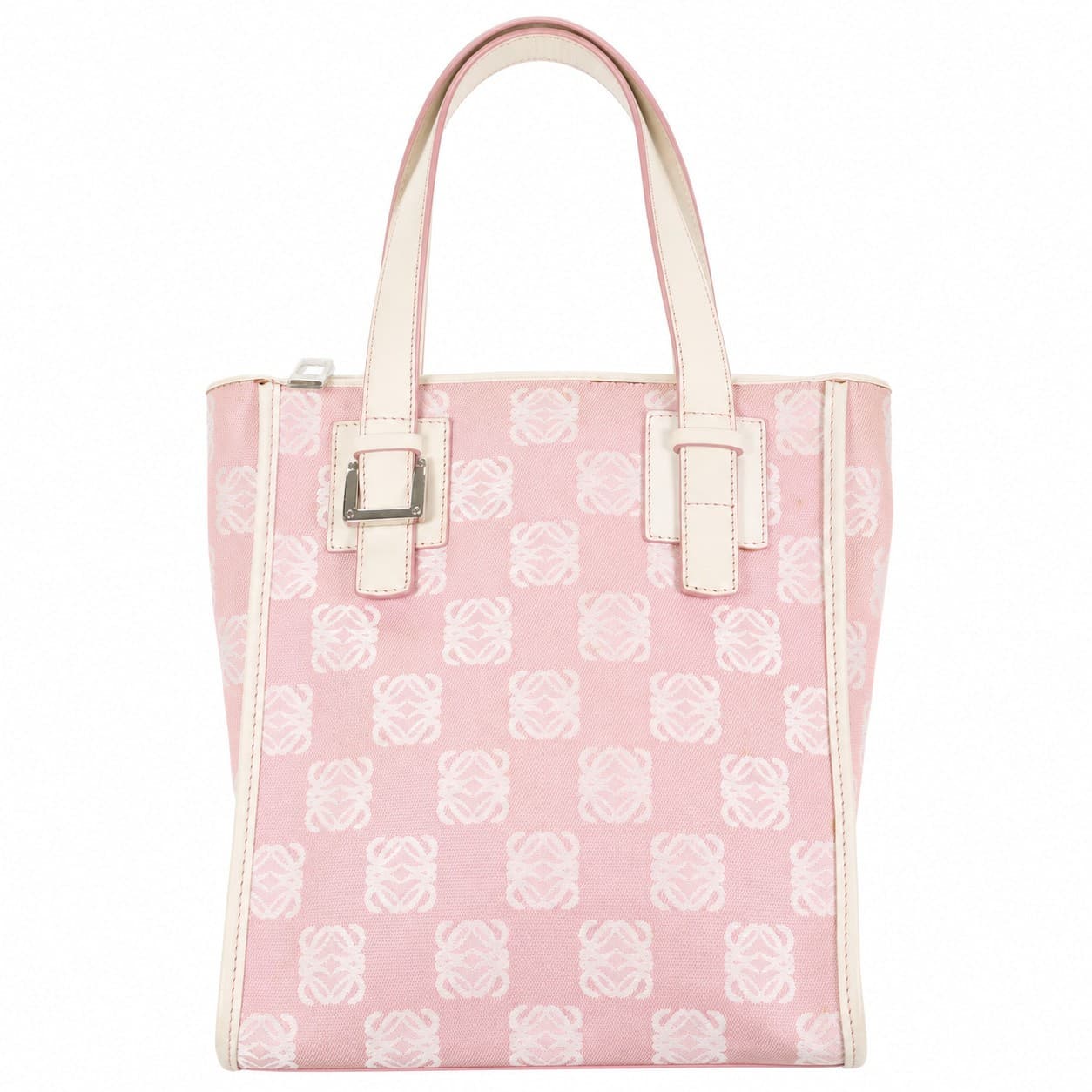 Loewe Anagram Canvas Tote Handbag Purse Bag Pink White Leather Trim