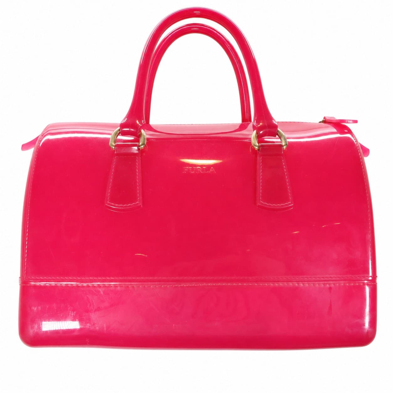 Furla Candy Patent Leather Satchel Handbag Purse Bag Pink Top Handle