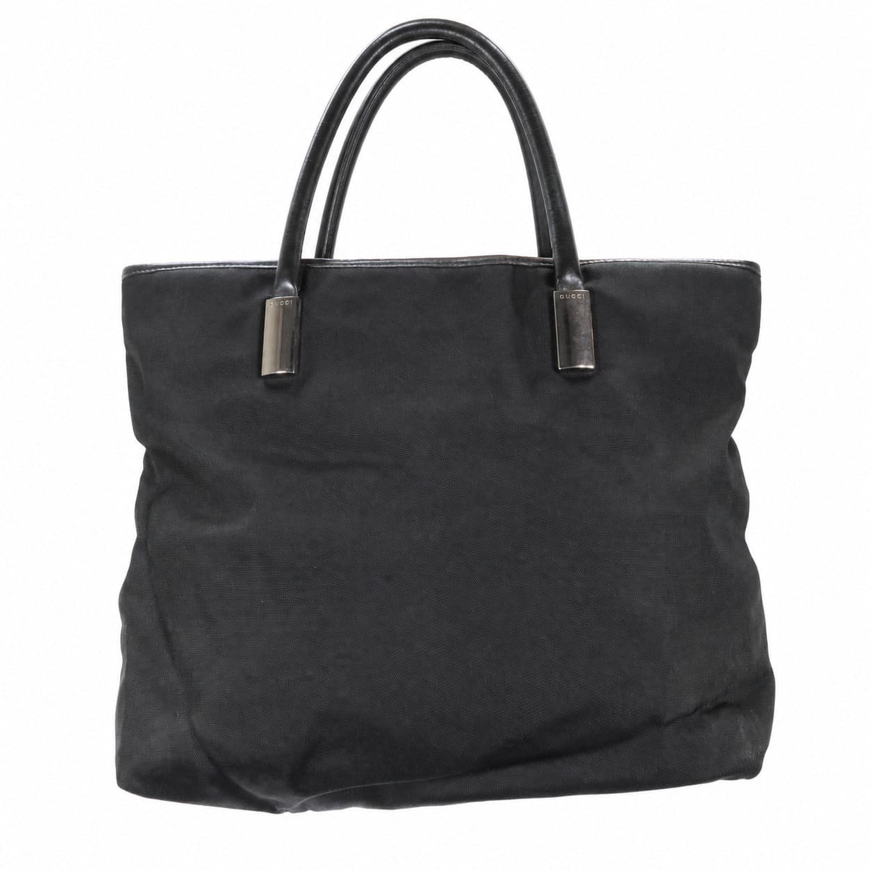 Gucci Black Nylon Canvas Leather Trim Tote Handbag Purse Bag