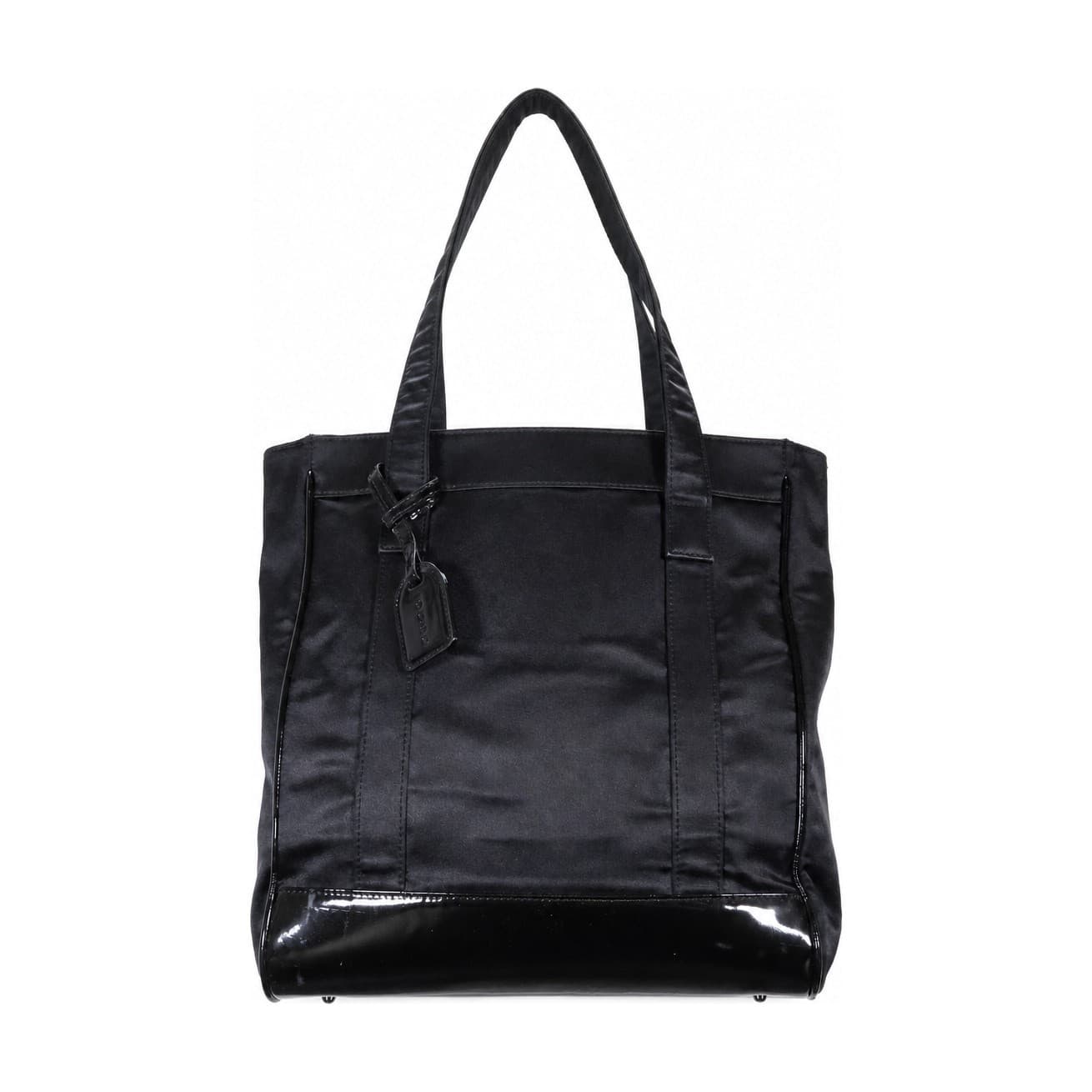 Gucci Black Satin Nylon Patent Leather Tote Handbag Purse Bag
