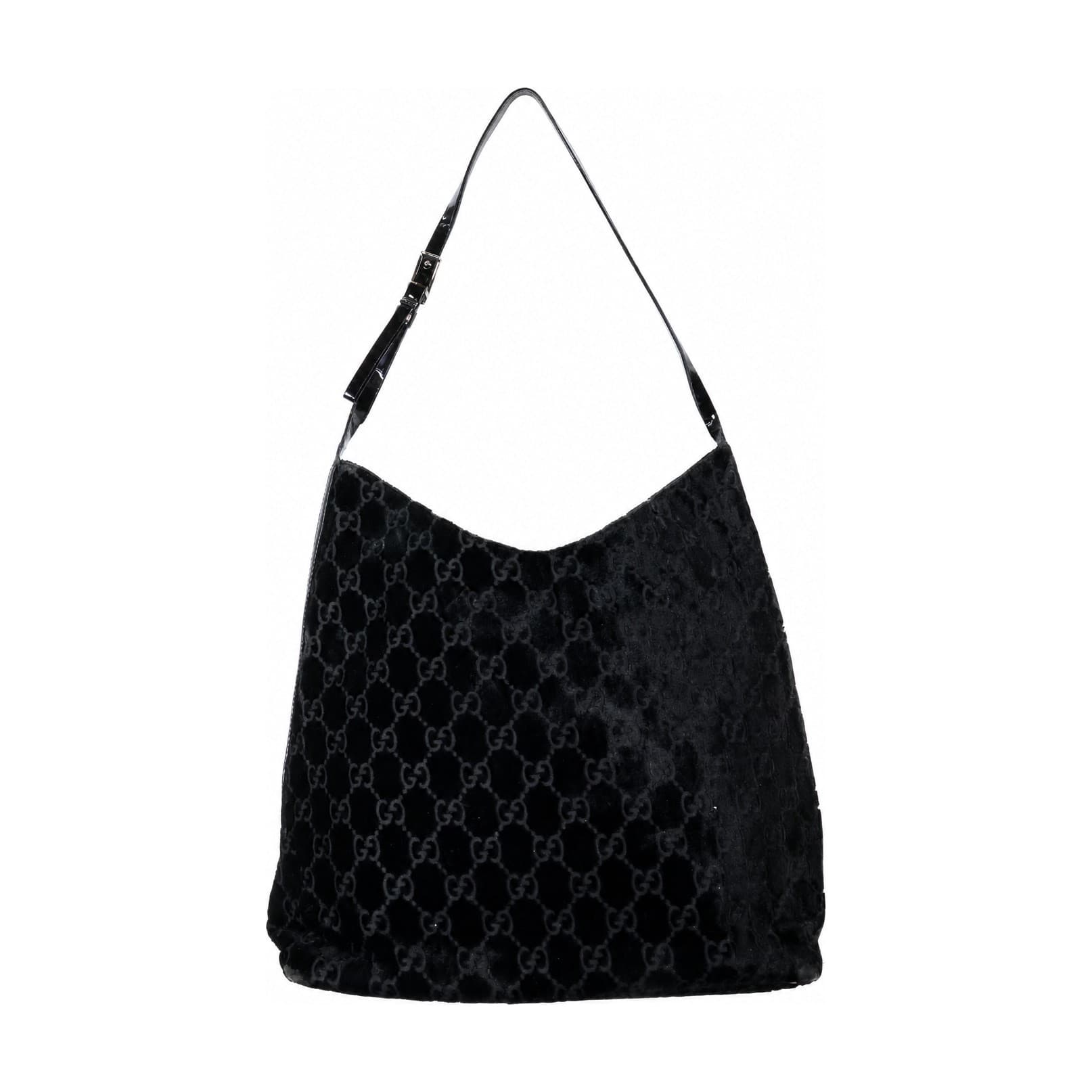 Gucci GG Monogram Black Velvet Hobo Shoulder Bag Handbag Purse