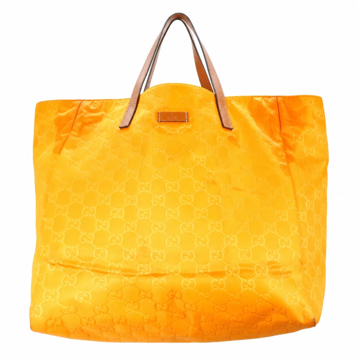 Gucci GG Monogram Nylon Tote Handbag Purse Bag Orange Leather Trim