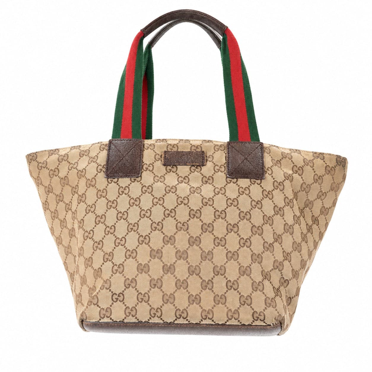 Gucci GG Canvas Web Stripe Tote Handbag Purse Bag Shoulder Brown Beige