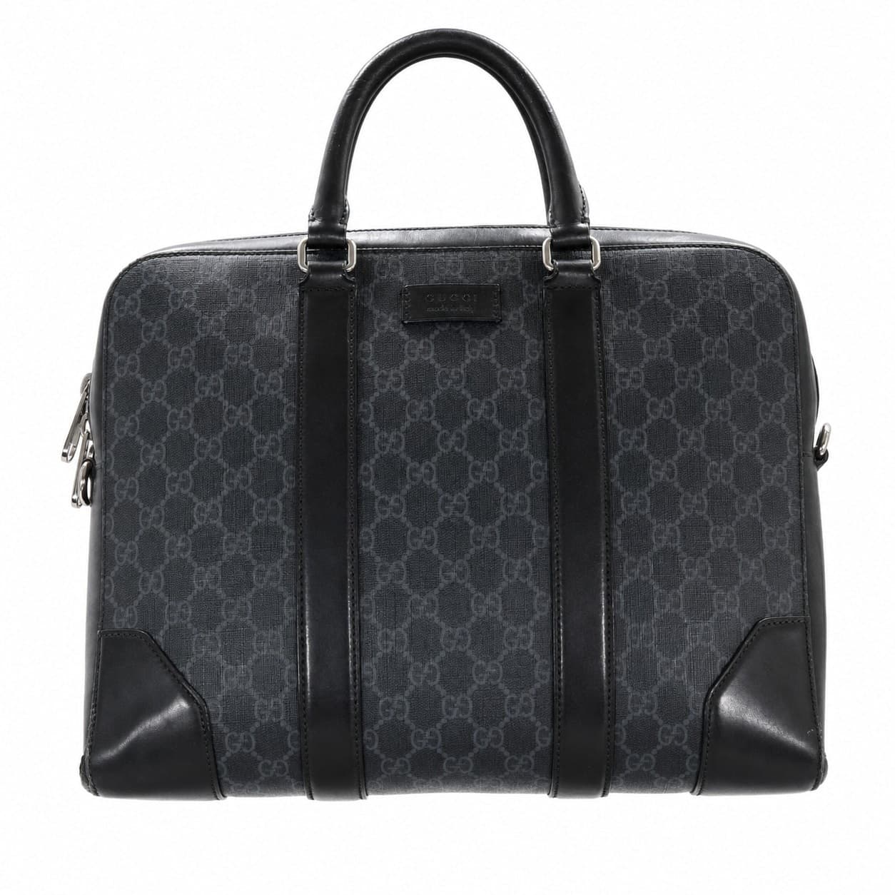 Gucci GG Supreme Canvas Leather Black Briefcase Handbag Top Handle Bag