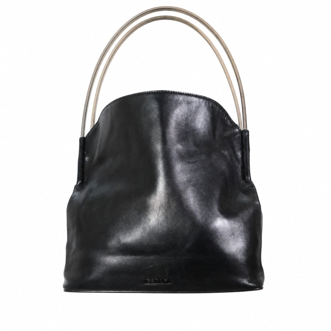 Bally Black Leather Shoulder Bag Tote Handbag Purse Two-Tone Handles