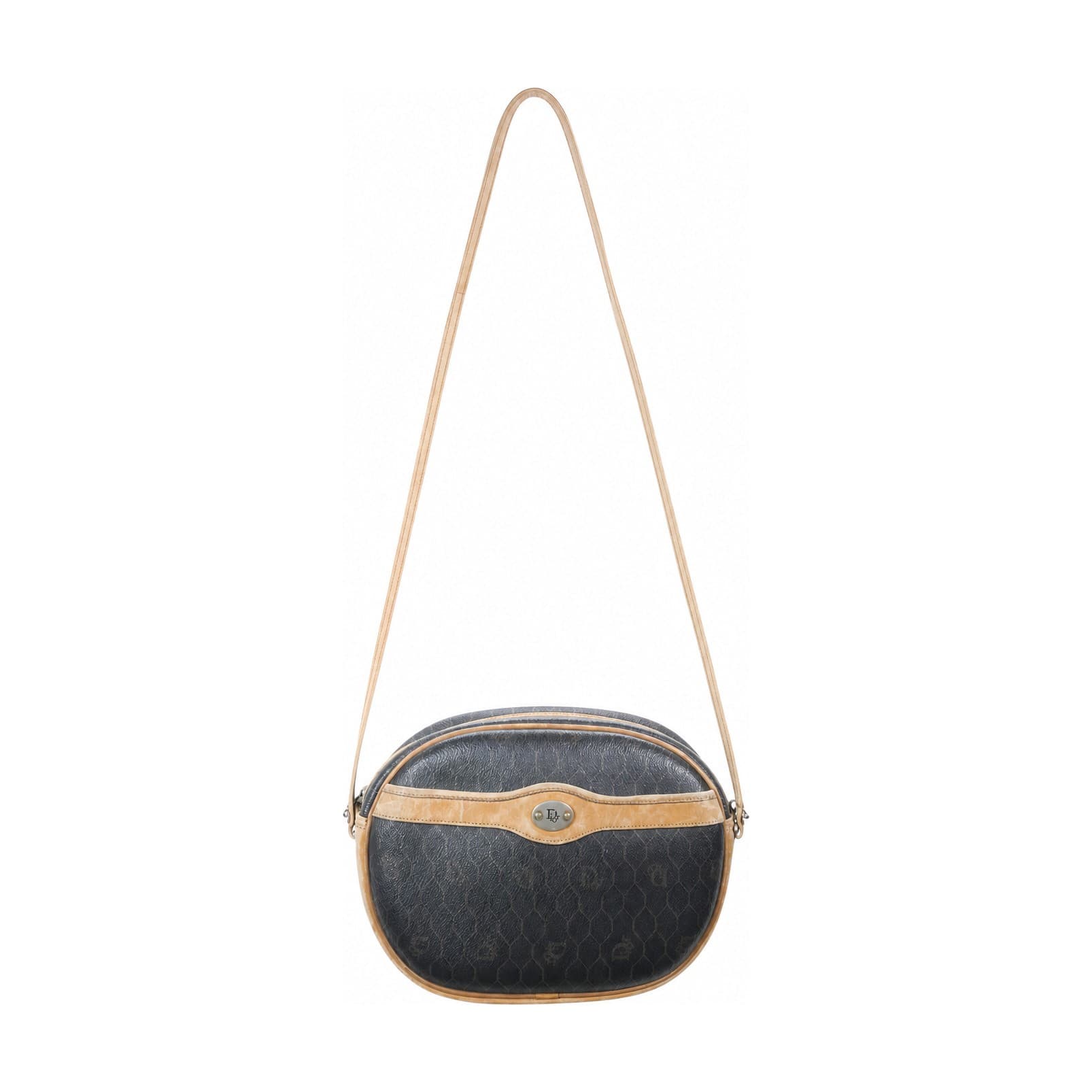 Christian Dior Honeycomb Canvas Leather Crossbody Shoulder Bag Handbag Purse Navy