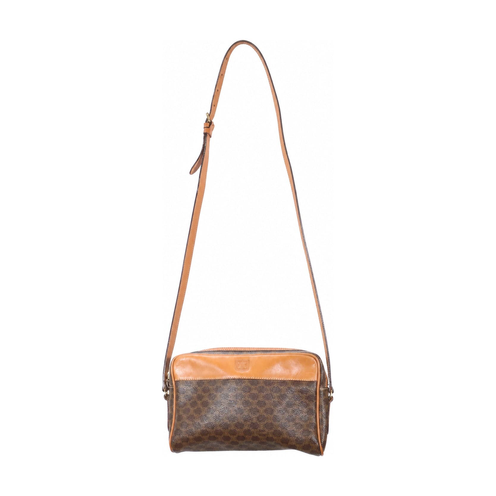 Céline Macadam Monogram Canvas Leather Crossbody Shoulder Bag Handbag Purse Brown handbags auction at Alighieri's