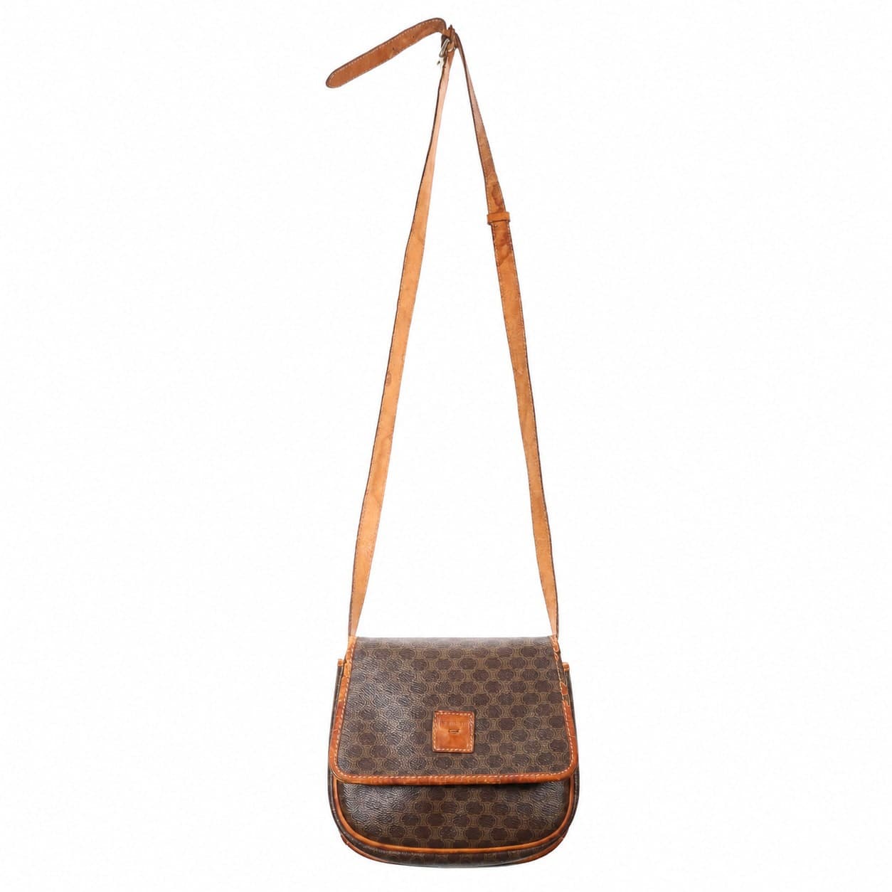 Céline Macadam Monogram Coated Canvas Leather Crossbody Shoulder Flap Bag Brown