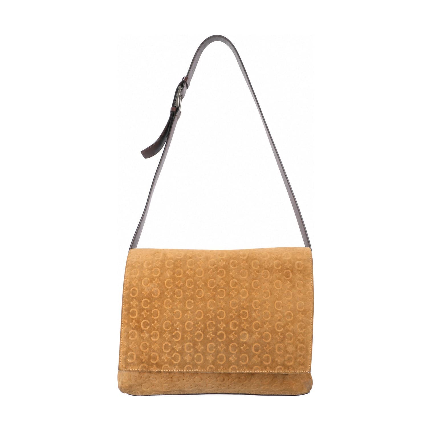 Céline Macadam Suede Leather Shoulder Bag Purse Handbag Tan Brown