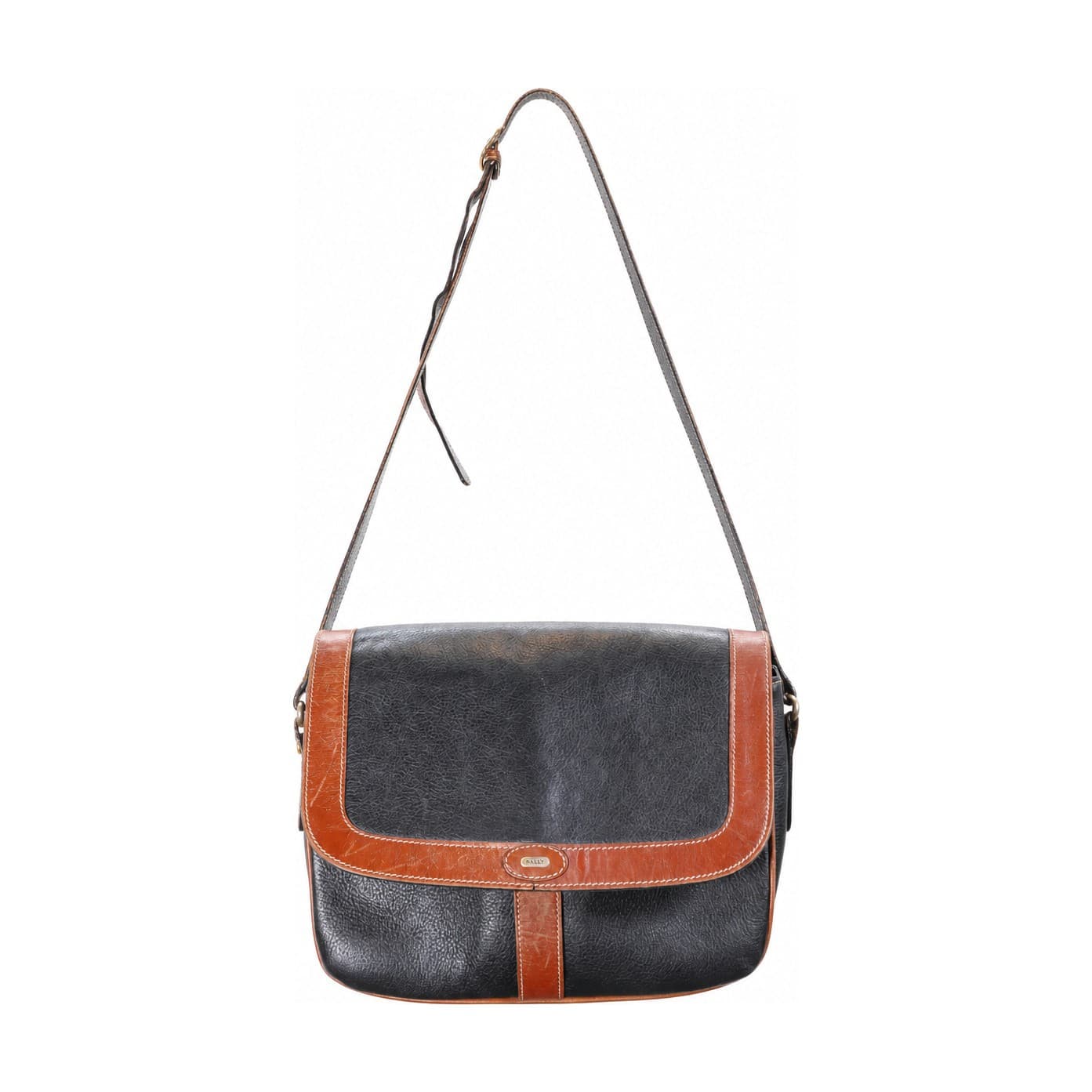 Bally Black Tan Leather Crossbody Shoulder Bag Messenger Handbag Purse Italy