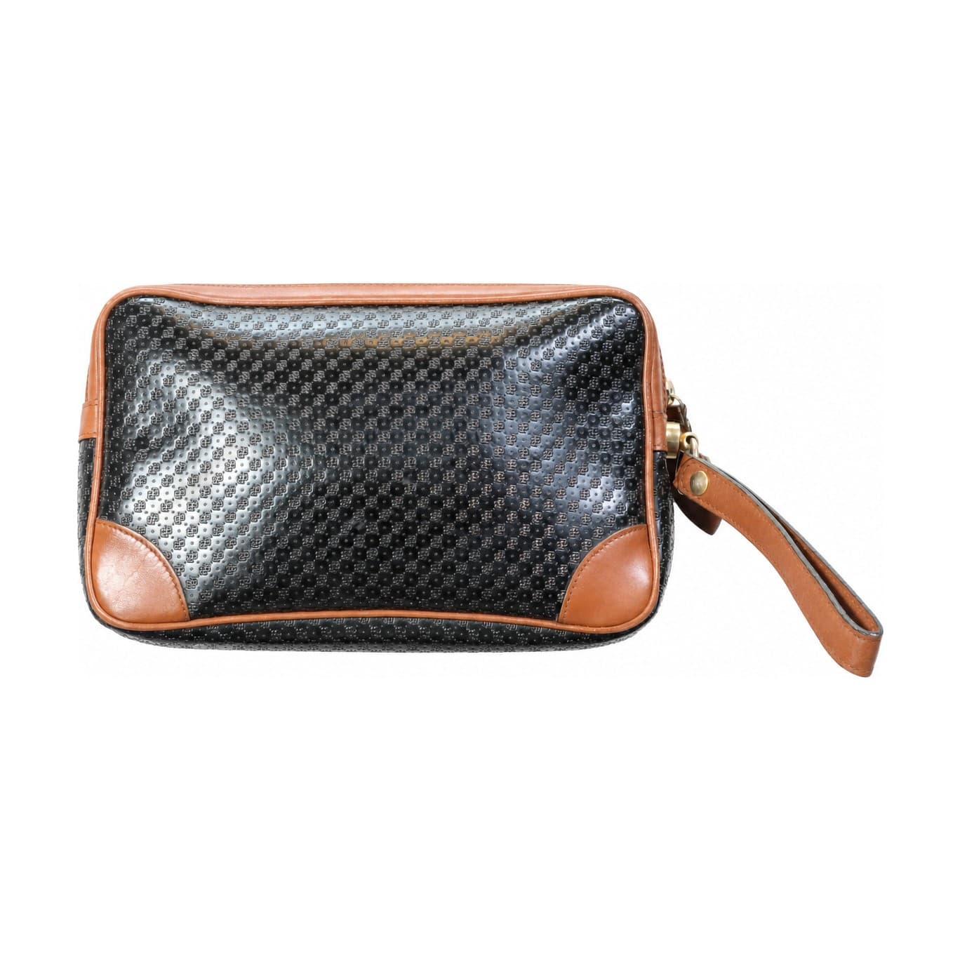 Bally Coated Canvas Leather Trim Clutch Wristlet Handbag Purse Black
