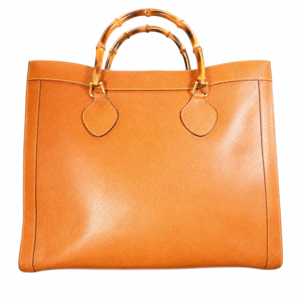 Gucci Bamboo Shopper Leather Tote Handbag Purse Bag Orange