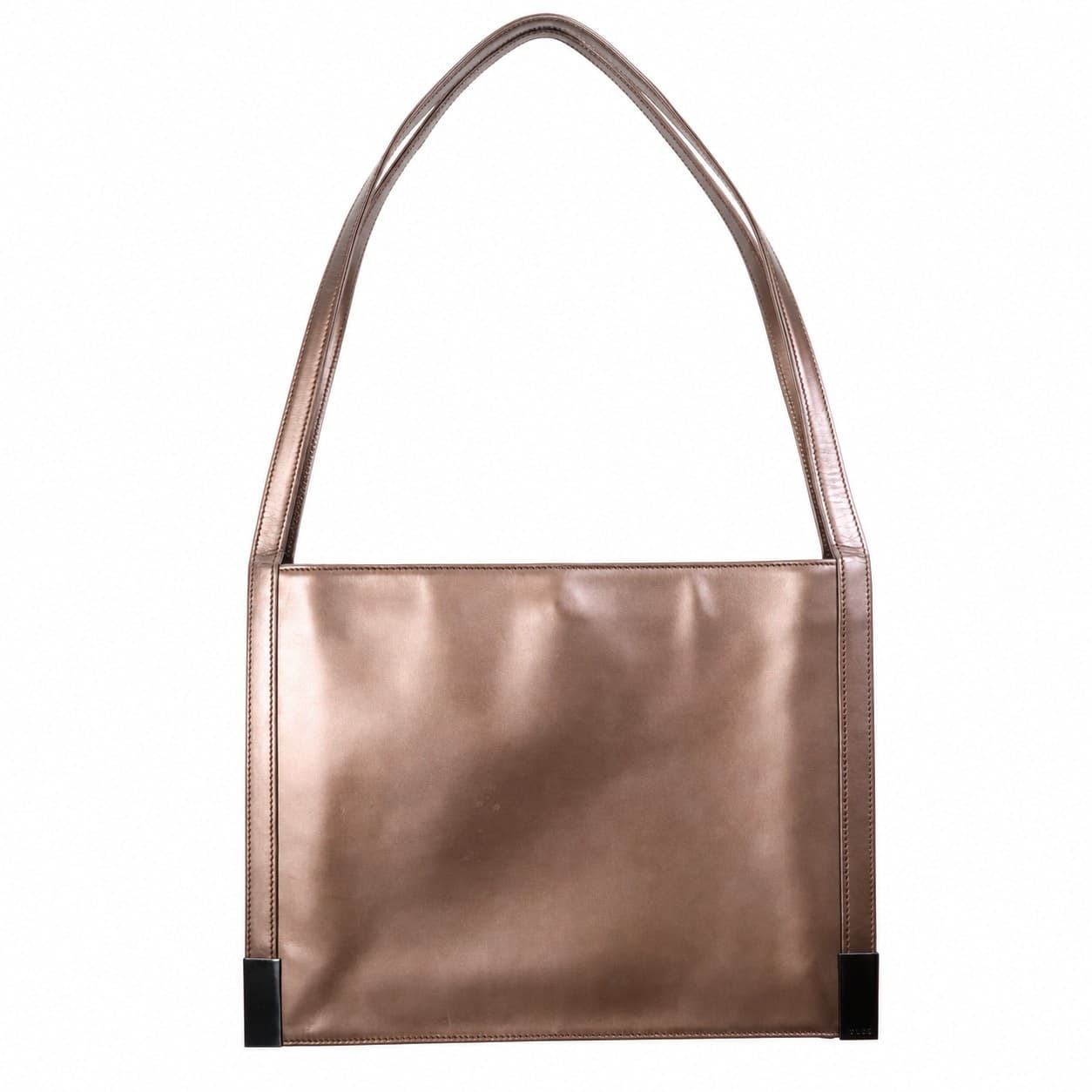 Gucci Bronze Leather Shoulder Bag Handbag Purse Silver Hardware