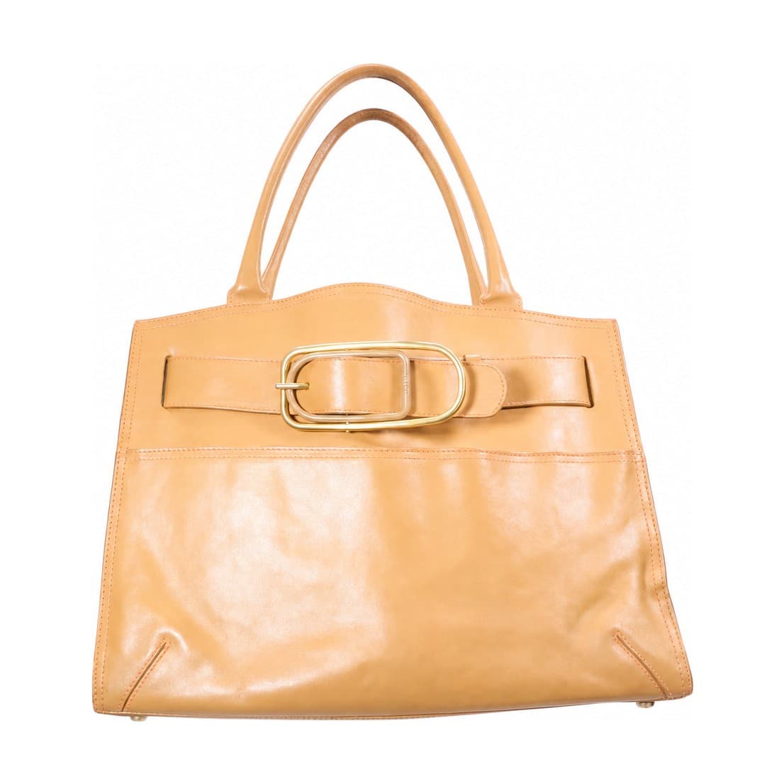 Furla Tan Leather Top Handle Satchel Handbag Purse Bag Gold Hardware