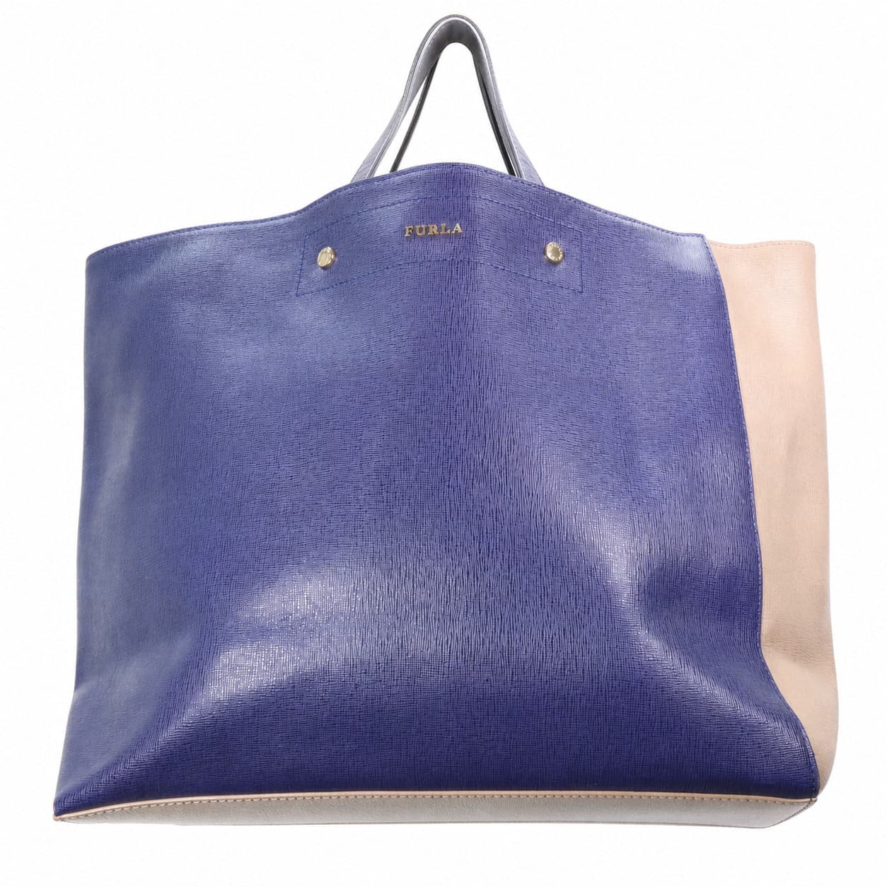 Furla Purple Beige Colorblock Saffiano Leather Tote Bag Handbag Purse Shoulder