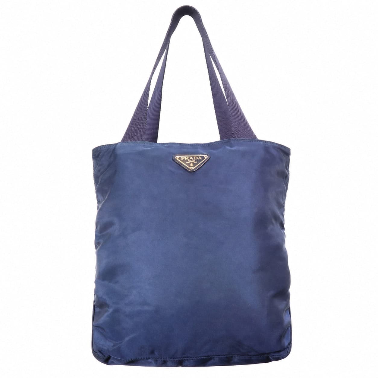Prada Tessuto Nylon Tote Shoulder Bag Handbag Purse Blue Leather Trim