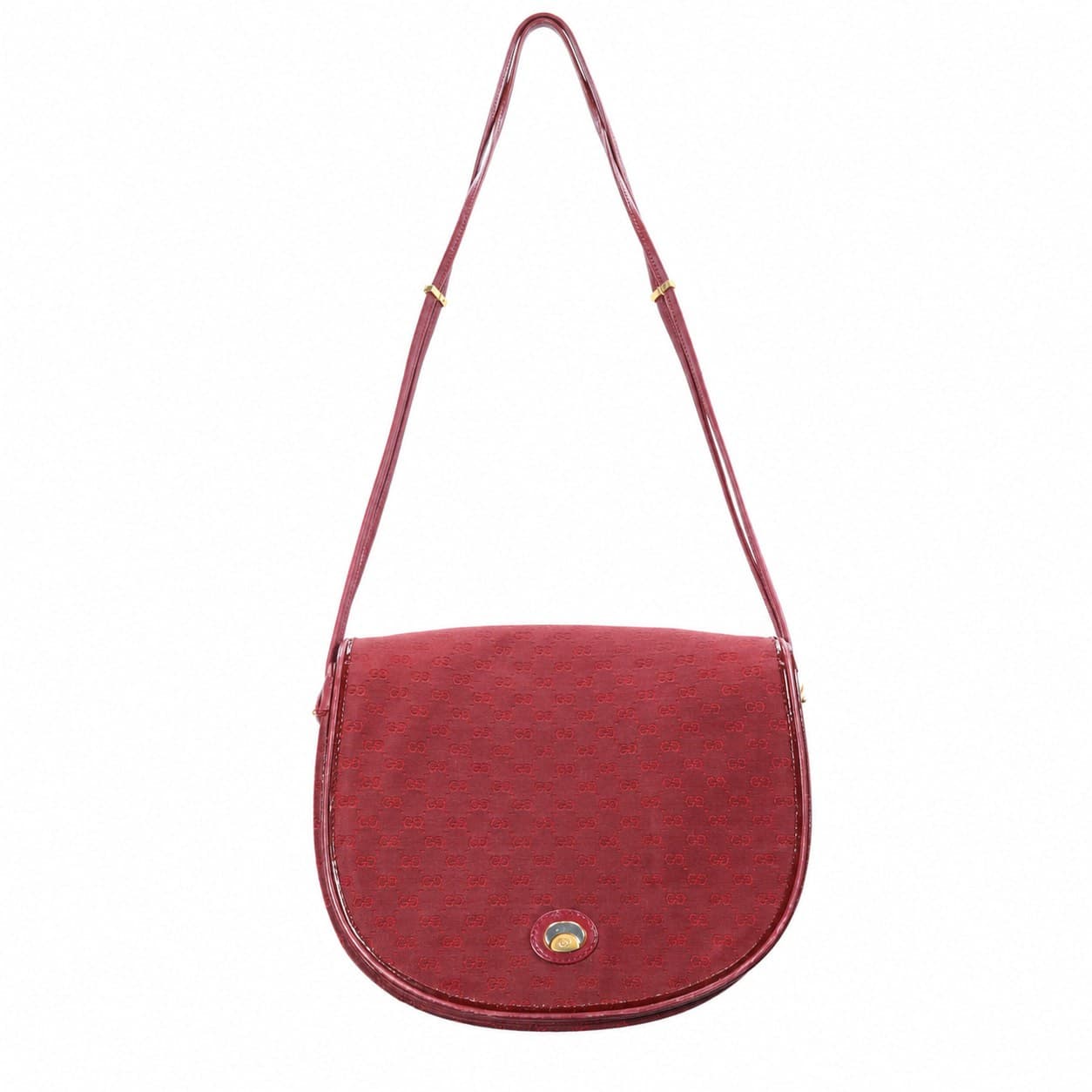 Gucci Vintage Micro GG Monogram Canvas Crossbody Shoulder Bag Burgundy Leather