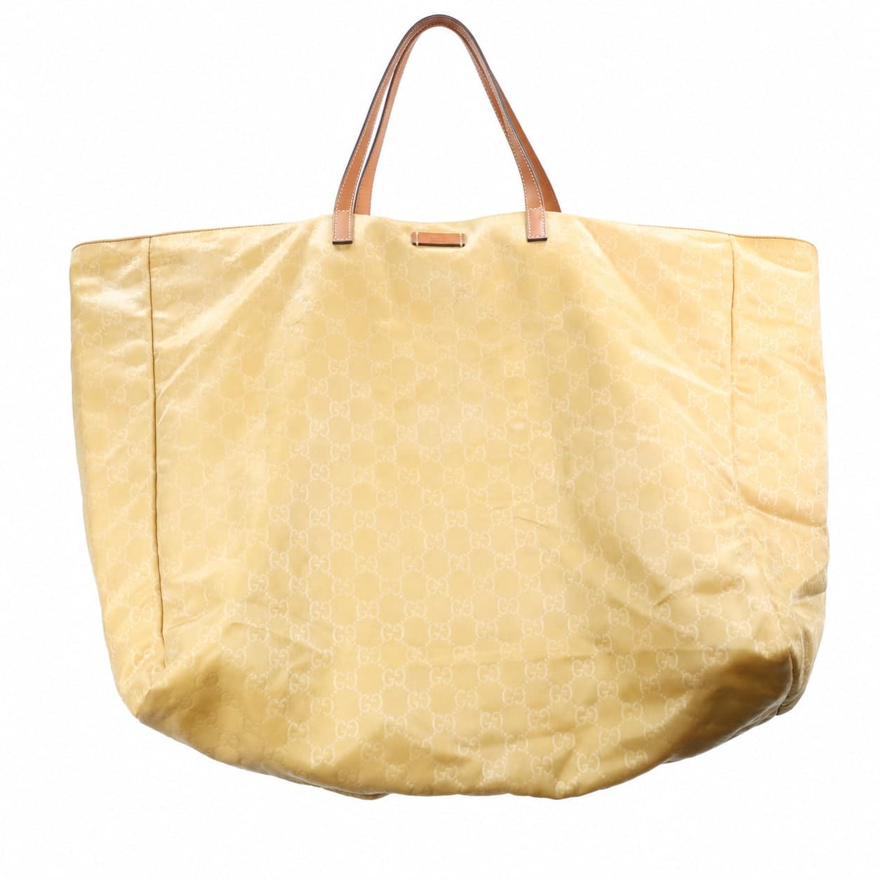 Gucci GG Monogram Canvas Extra Large Tote Bag Handbag Purse Beige Leather