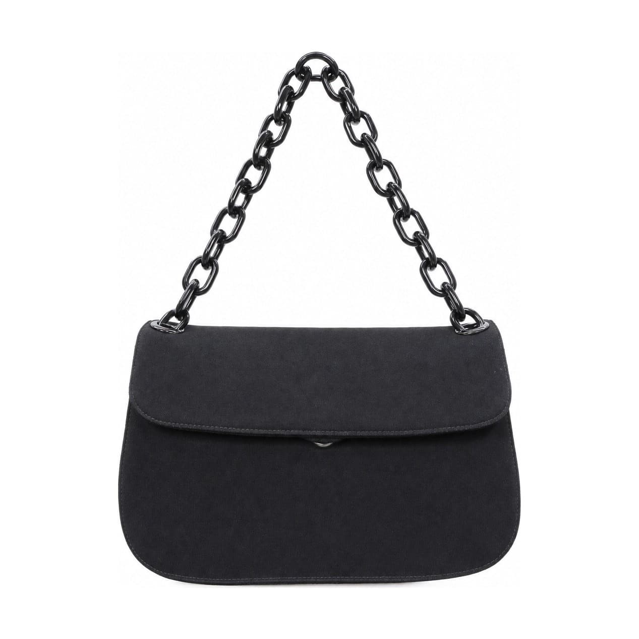 Prada Black Tessuto Nylon Chain Shoulder Bag Handbag Purse Flap
