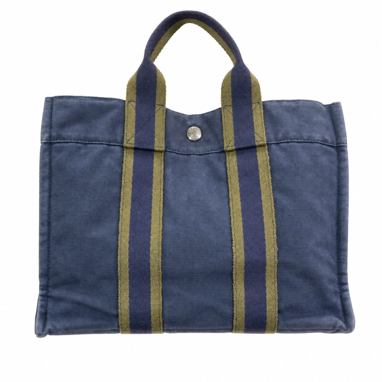 Hermès Fourre Tout PM Canvas Tote Bag Handbag Navy Olive Green Striped