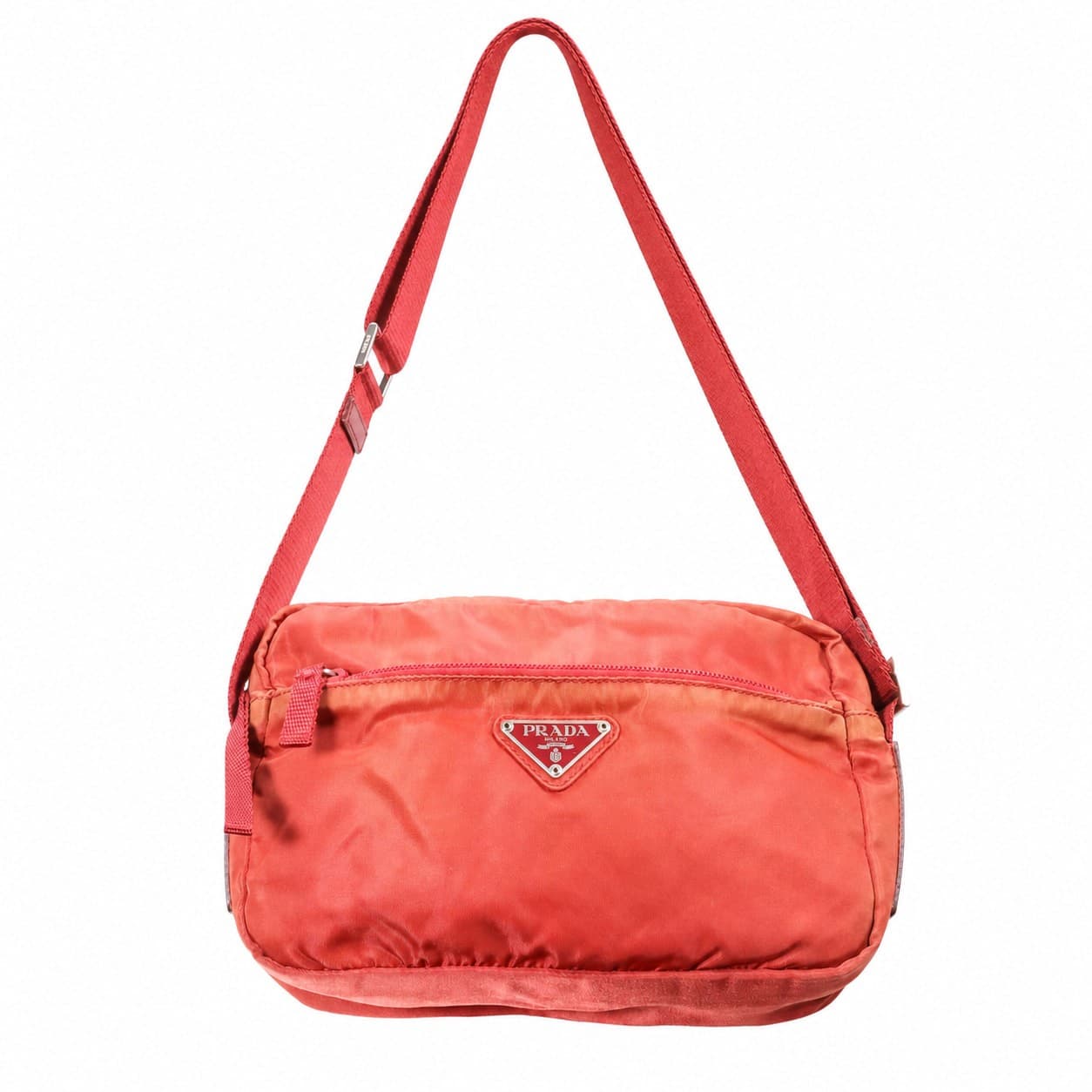 Prada Tessuto Nylon Crossbody Shoulder Bag Purse Handbag Coral Orange
