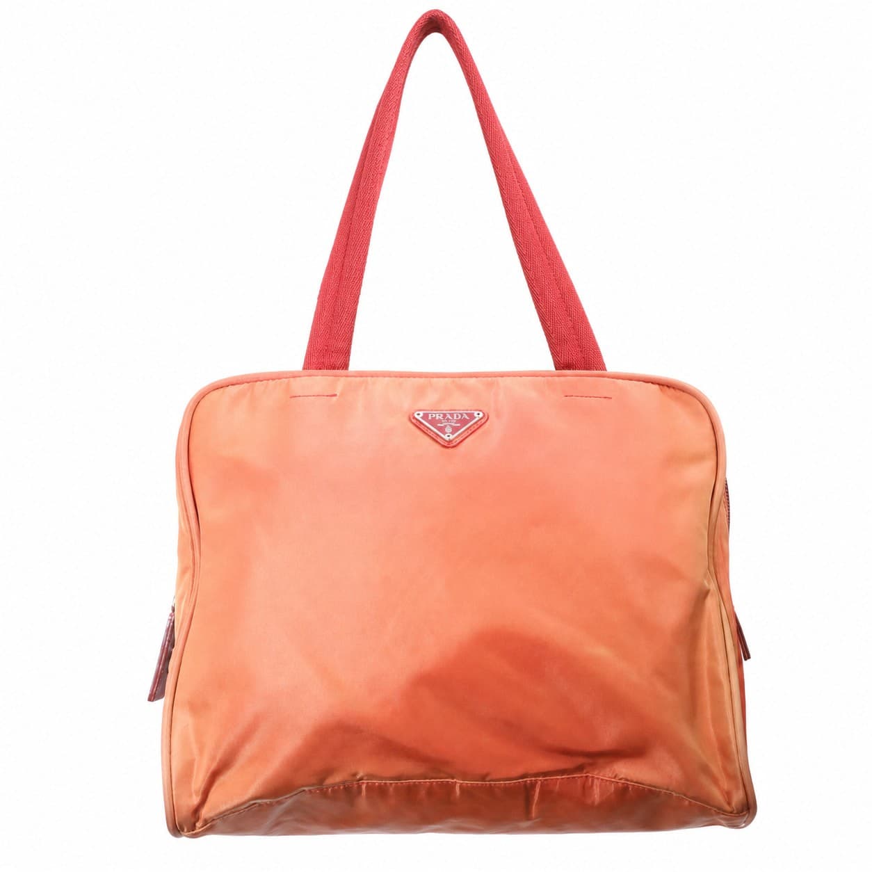 Prada Tessuto Nylon Shoulder Bag Handbag Purse Orange Silver Hardware handbags auction at Alighieri's