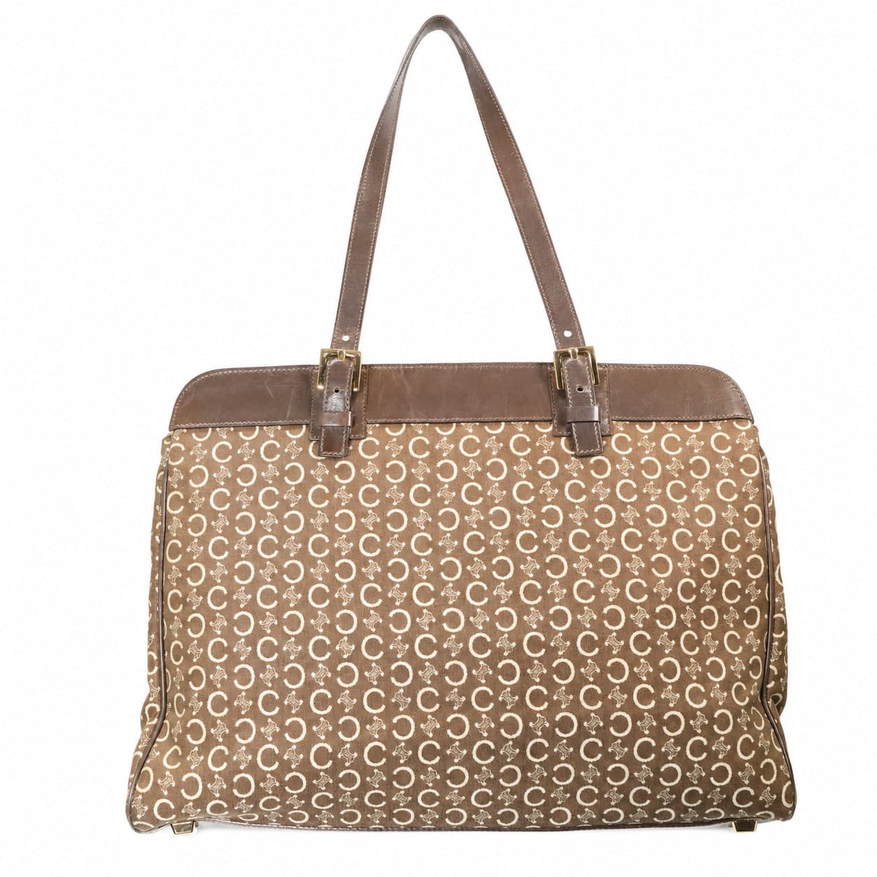 Céline Macadam Canvas Leather Tote Bag Handbag Purse Shoulder Bag Brown