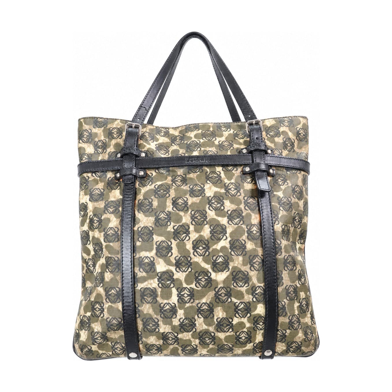 Loewe Anagram Canvas Leather Tote Bag Handbag Shoulder Bag Camouflage handbags auction at Alighieri's