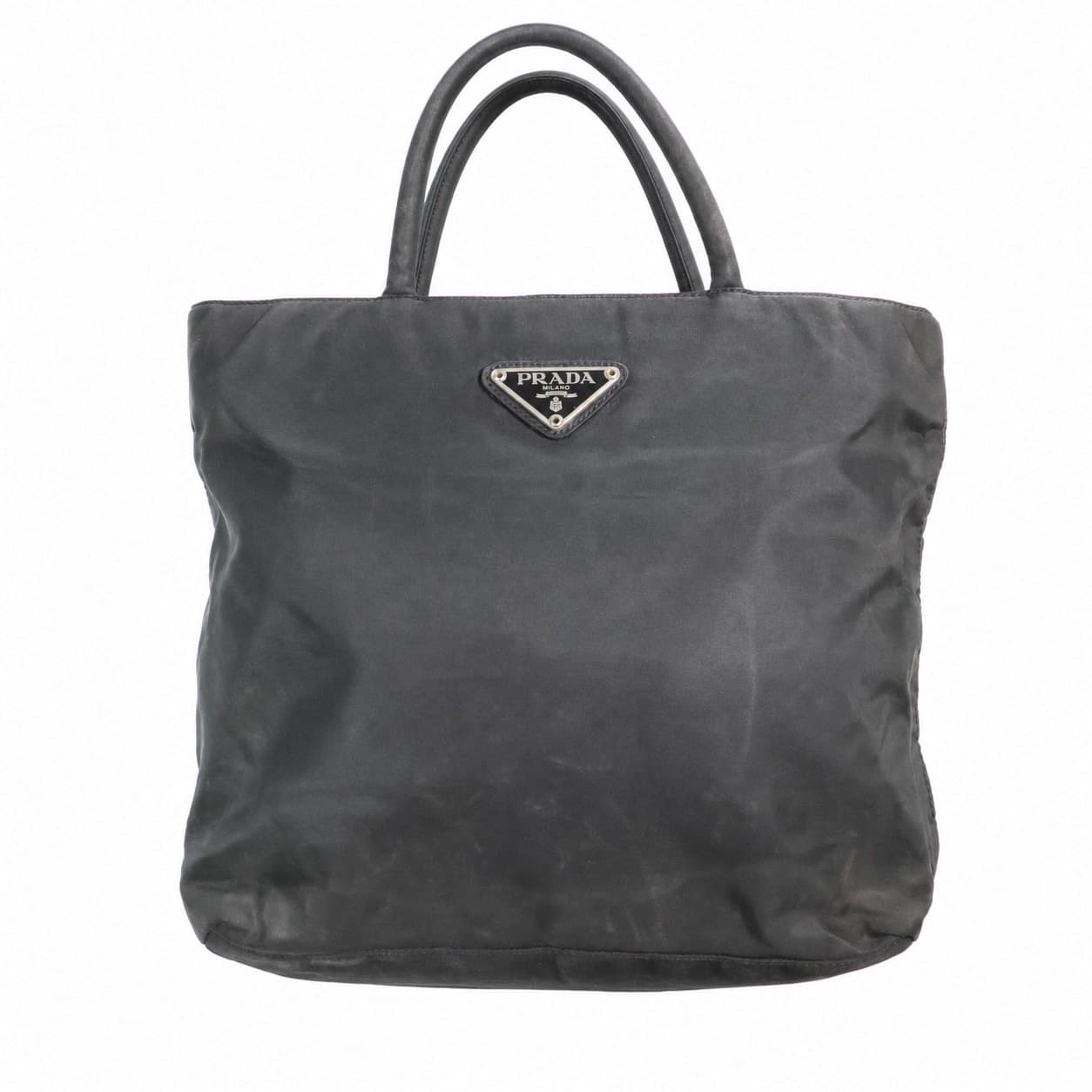 Prada Tessuto Nylon Tote Bag Handbag Purse Black Silver Hardware