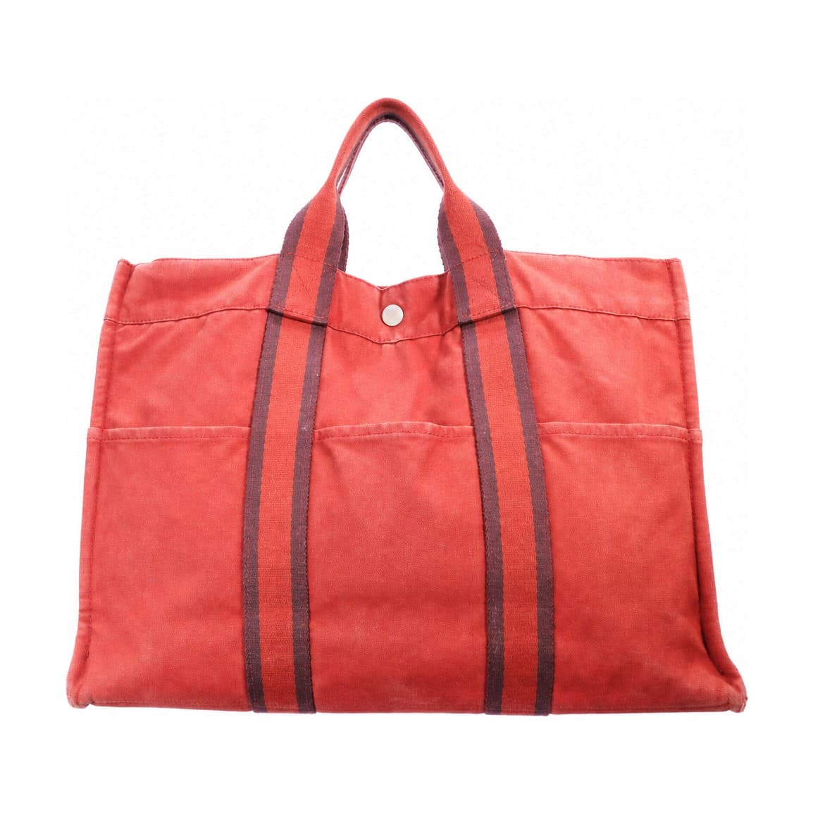 Hermès Fourre Tout MM Canvas Tote Bag Handbag Purse Red Silver Hardware