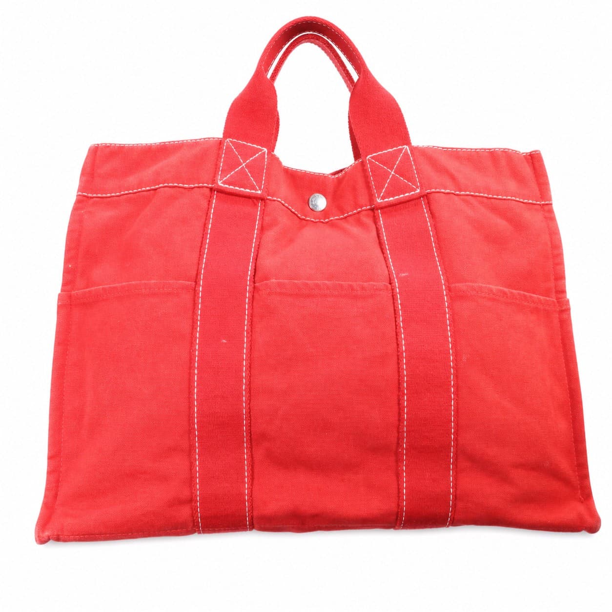 Red Canvas Tote Bag Handbag Purse White Contrast Stitching