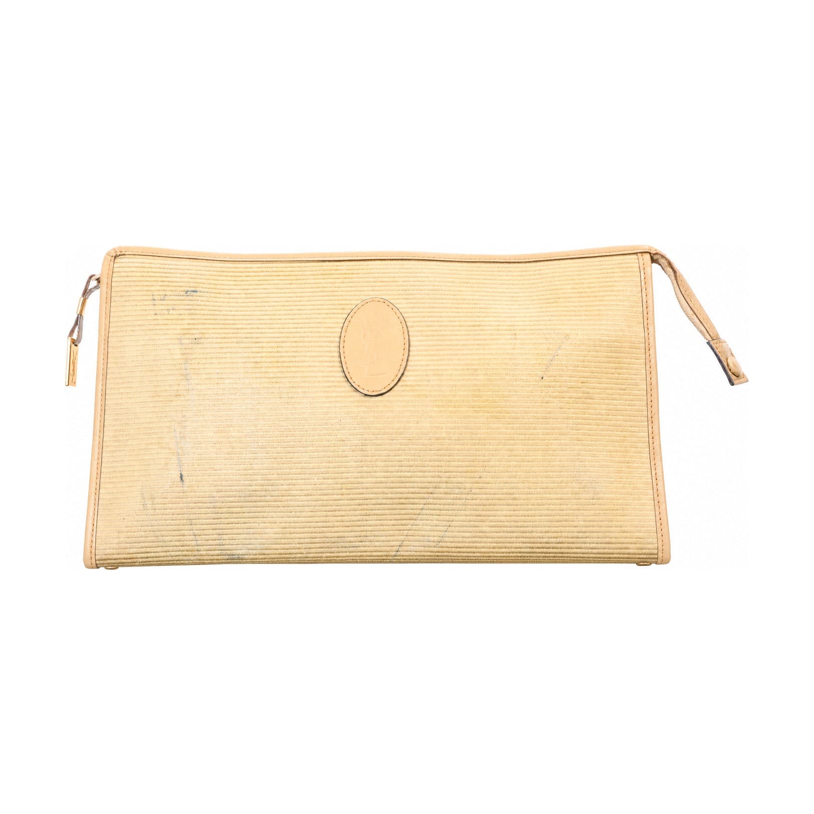 Yves Saint Laurent Textured Leather Clutch Bag Purse Handbag Beige Gold YSL