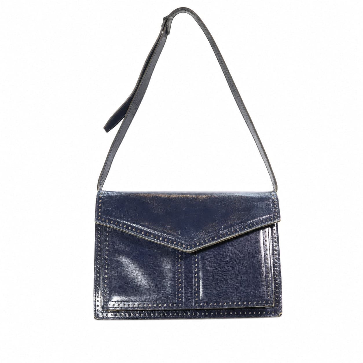 Yves Saint Laurent Navy Blue Leather Studded Envelope Shoulder Bag Crossbody Purse Handbag