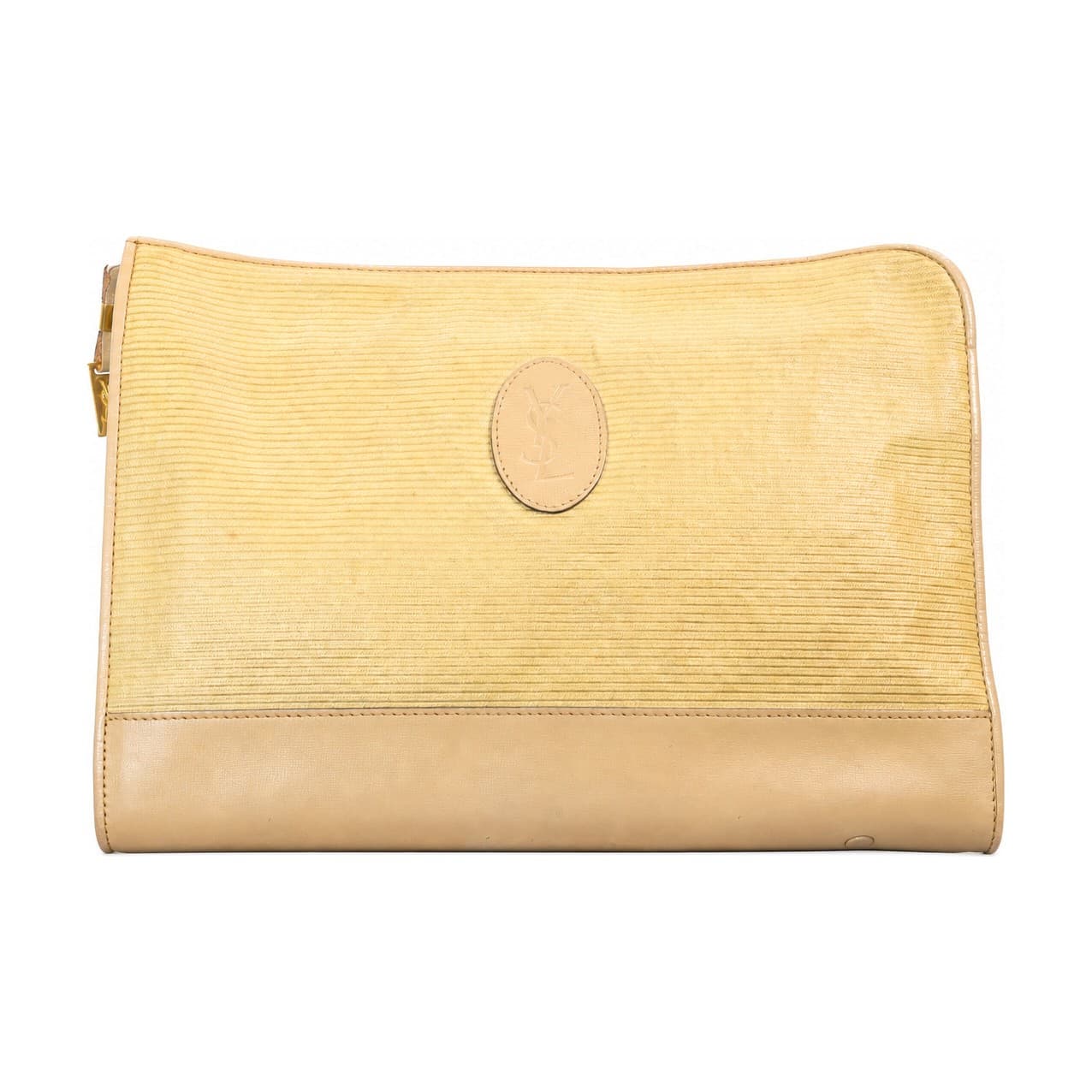 Yves Saint Laurent Yellow Textured Leather Clutch Pouch Bag Purse YSL