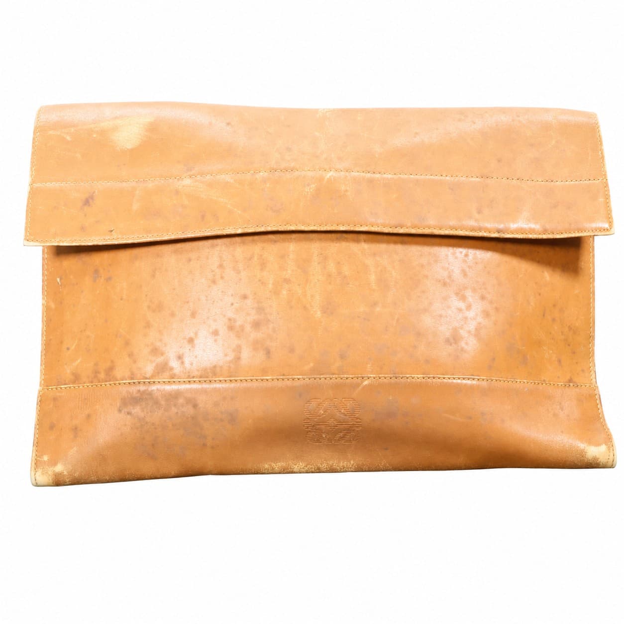 Loewe Leather Clutch Handbag Purse Bag Tan Brown Fold Over Envelope