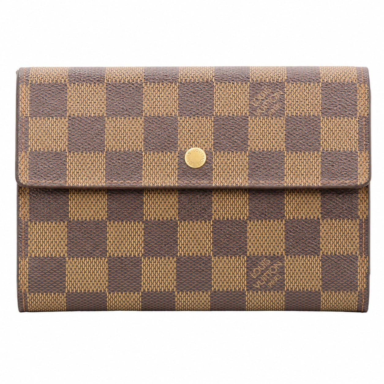 Louis Vuitton Damier Ebene Porte Tresor Compact Trifold Wallet Brown Canvas