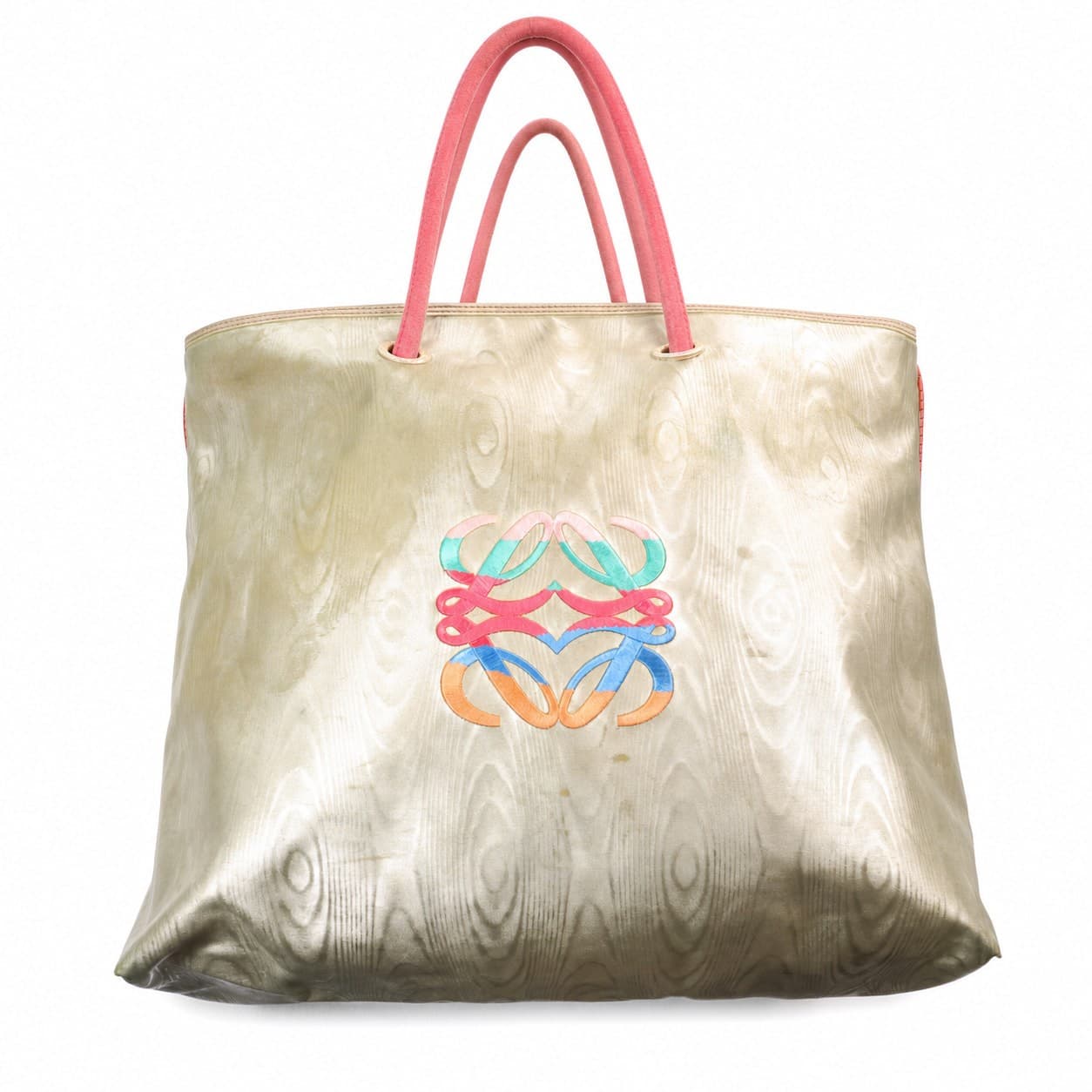 Loewe Anagram Multicolor Logo Green Wood Grain Tote Bag Handbag Purse