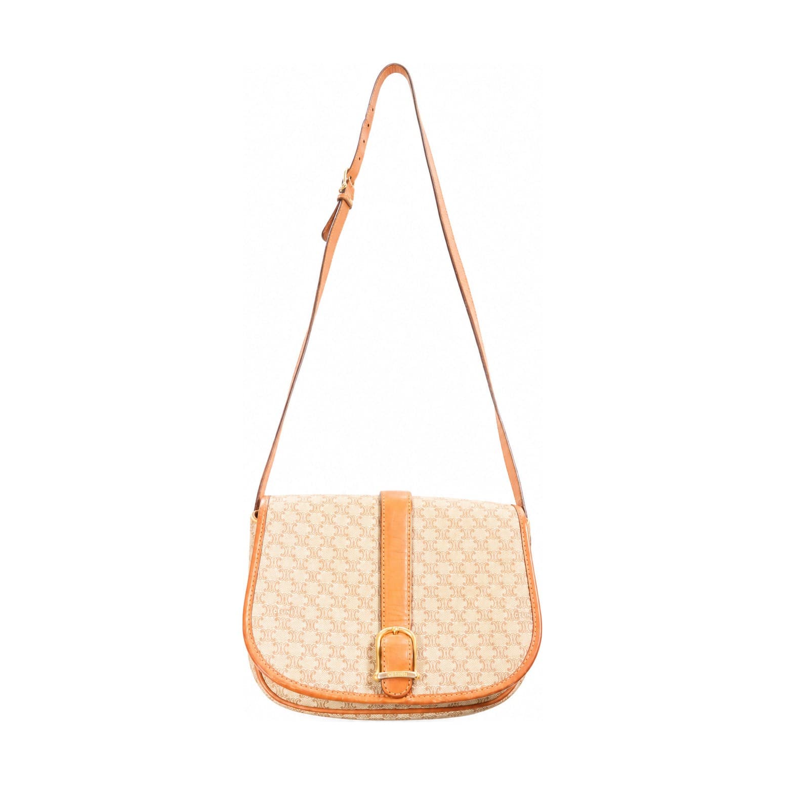 Celine Macadam Monogram Canvas Leather Saddle Crossbody Shoulder Bag